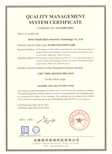 China Hefei Youshi  Optic-electronic Technology Co,. Ltd zertifizierungen