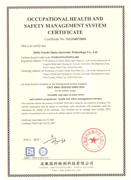 China Hefei Youshi  Optic-electronic Technology Co,. Ltd zertifizierungen